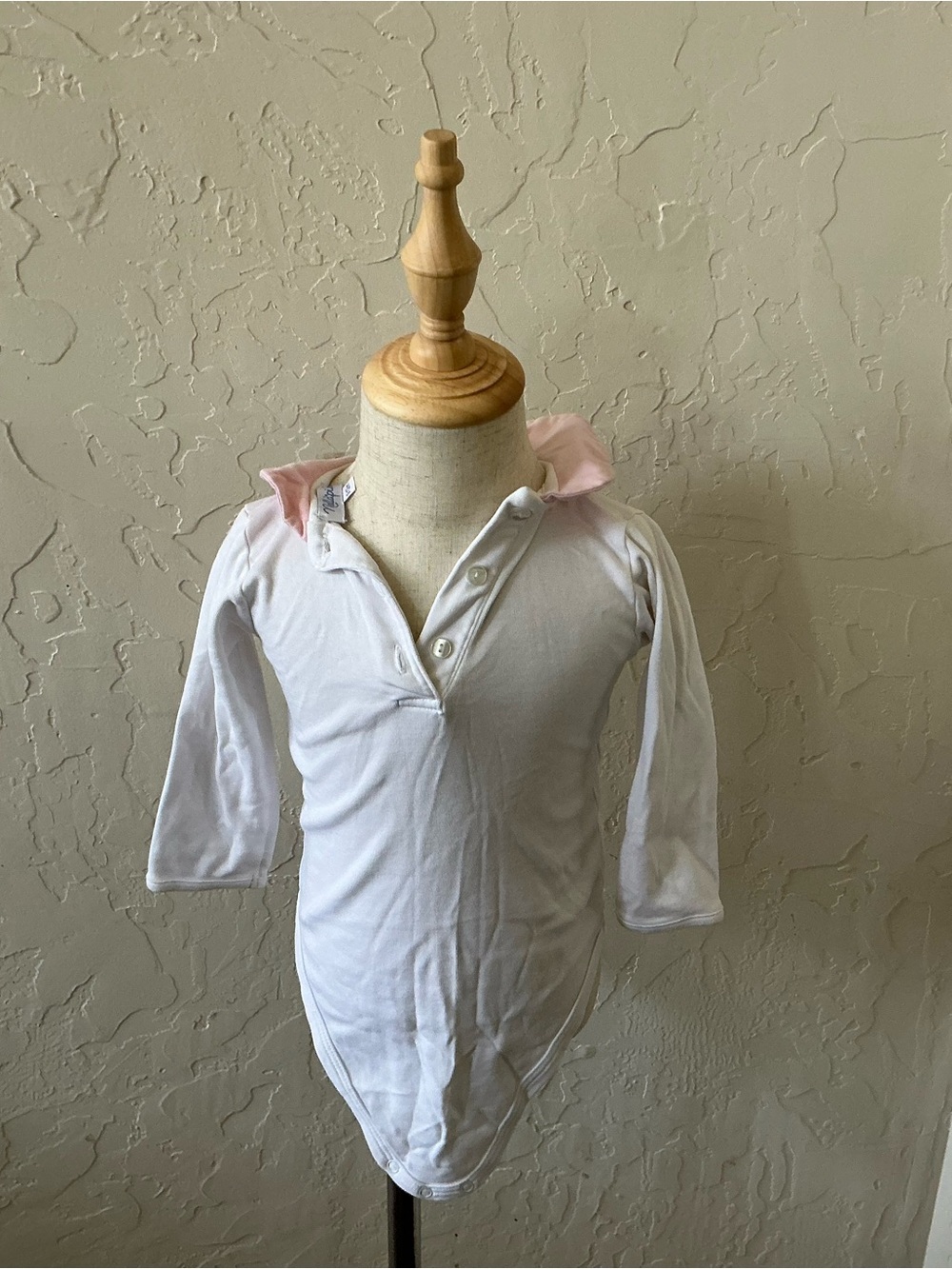 White Long Sleeve Baby Bodysuit with Pink Collar